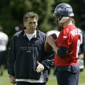 Jim Zorn is pictured here, at a game - Seattle Seahawks