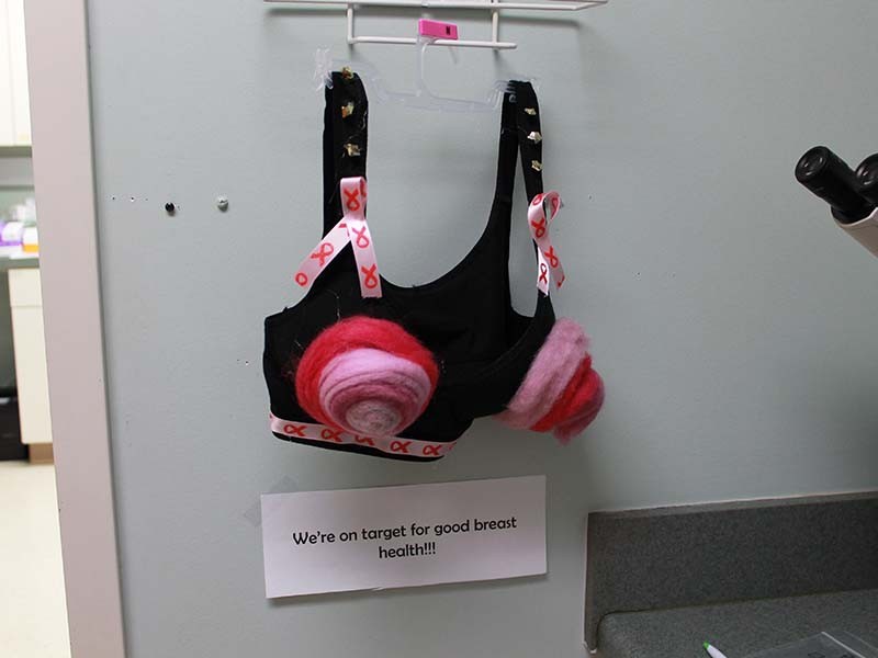 Good News Clinics staff decorate bras for Breast Cancer