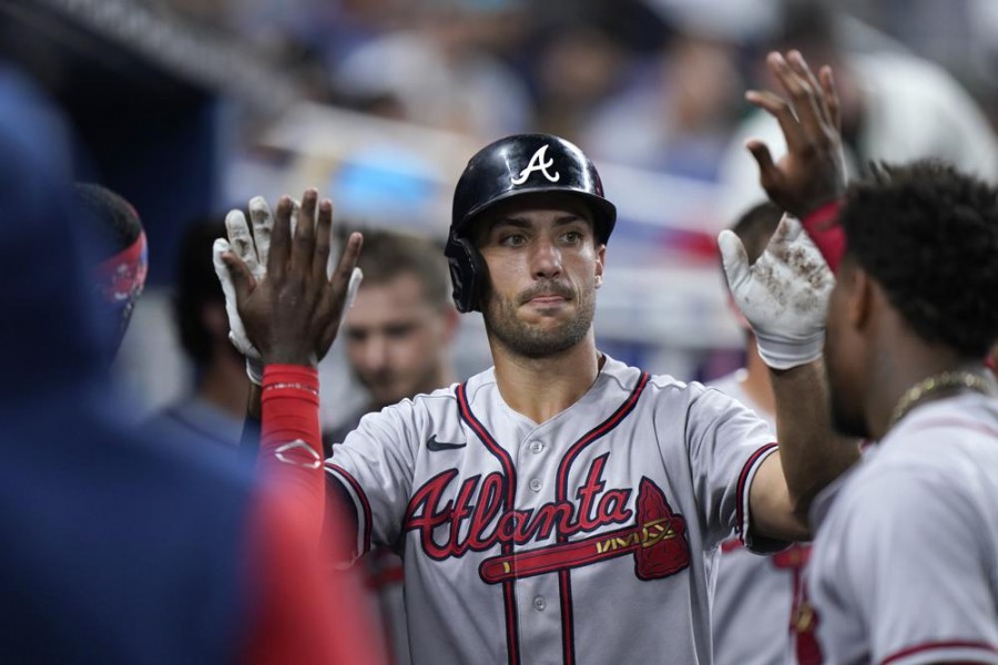 Miami Marlins' Peyton Burdick plays during the third inning of a